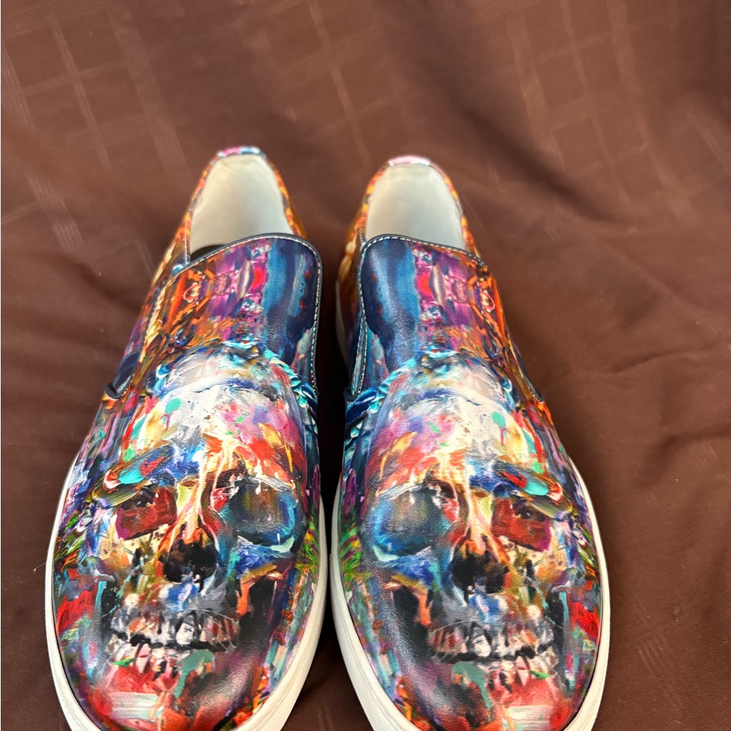 Robert Graham Men’s Slip-On Sneakers Rg5608s Multicolor Skull Art Size 8 Likenew